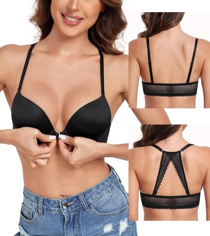 HACI Women's Plunge V Push Up Bra Front Closure Plus Size Racerback Underwire Tshirt Padded Lace in Kuwait