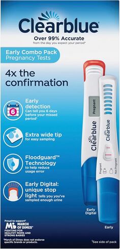 مجموعة اختبار الحمل المبكر ClearBlue ، مجموعة اختبار الحمل في المنزل للنساء ، اختبارات الحمل هرمون HCG مع نتائج سهلة القراءة ، اختباران in Kuwait