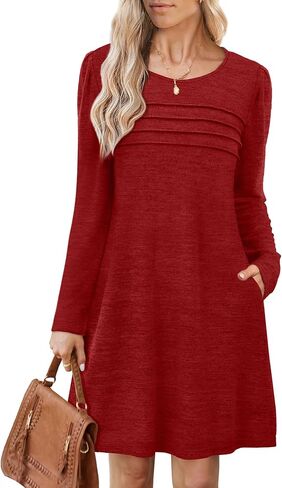 OFEEFAN Womens Long Sleeve Tunic Dress Fall Fashion Sweater Dress with Pockets Pleated Front Casual Winter in Saudi Arabia