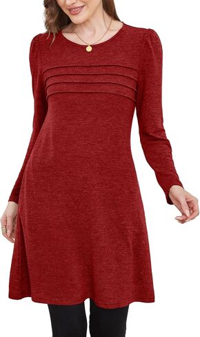 OFEEFAN Womens Long Sleeve Tunic Dress Fall Fashion Sweater Dress with Pockets Pleated Front Casual Winter in Saudi Arabia