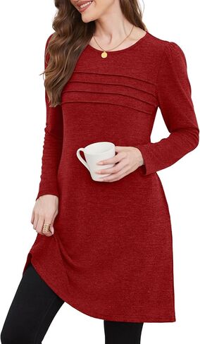OFEEFAN Womens Long Sleeve Tunic Dress Fall Fashion Sweater Dress with Pockets Pleated Front Casual Winter in Saudi Arabia