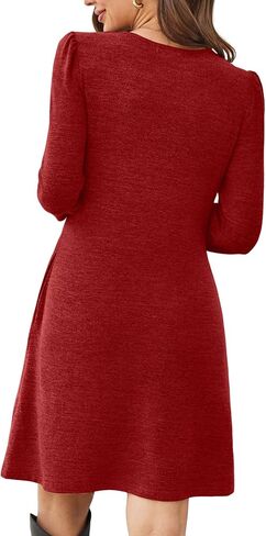 OFEEFAN Womens Long Sleeve Tunic Dress Fall Fashion Sweater Dress with Pockets Pleated Front Casual Winter in Saudi Arabia