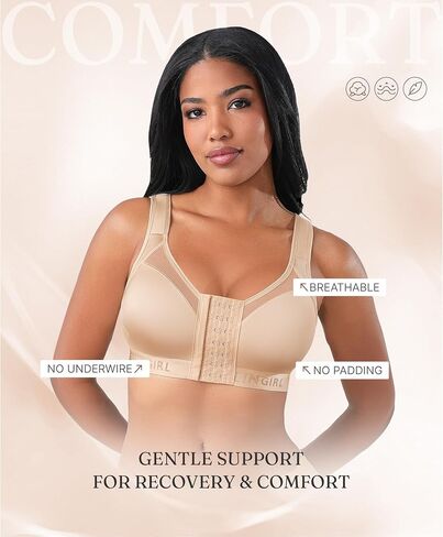 FeelinGirl Front Closure Post Surgery Compression Bra with Adjustable Straps Wireless Breast Augmentation Post Op Bras in Saudi Arabia