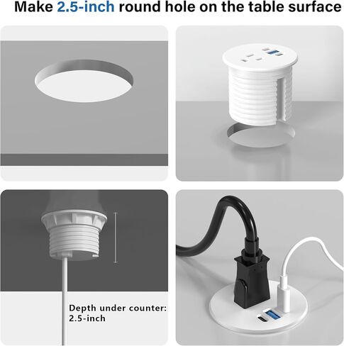 2.5 بوصة Grommet ، شحن 20 واط USB-C ، منفذ واحد مع 2 USB C ، منفذ USB 1 ، حبل تدفق الأثاث لسطح المكتب ، شريط الطاقة المريح ، منفذ مكتب مساحة العمل (الأسود ، 6 أقدام) in Kuwait