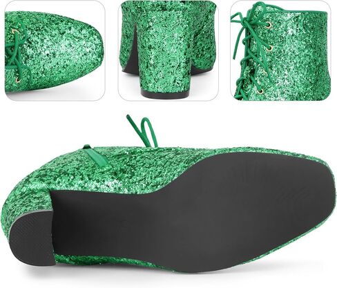 Lace Up Square Toe Sparkly Glitter Block Heels Ankle Boots for Women in Saudi Arabia