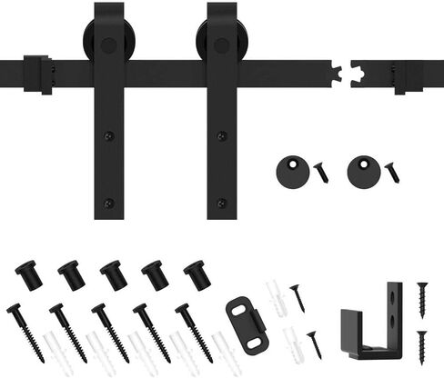 WINSOON 6FT Super Mini Barn Door Hardware Kit for Sliding Double Doors Small TV Stands Wardrobe Cabinets, I Shape Hanger (6FT Double Doors Kit) in Kuwait