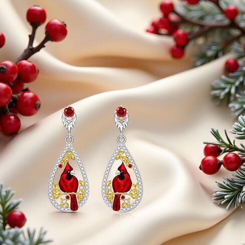 Cardinal Earrings for Women S925 Sterling Silver Teardrop Dainty Cute Dangle Drop Piercing Stud Red Fashion Hypoallergenic Crystal Ruby Animal Bird Valentine's Day Jewelry in Saudi Arabia