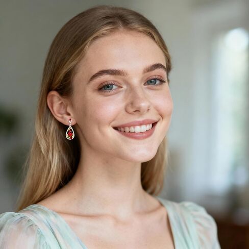 Cardinal Earrings for Women S925 Sterling Silver Teardrop Dainty Cute Dangle Drop Piercing Stud Red Fashion Hypoallergenic Crystal Ruby Animal Bird Valentine's Day Jewelry in Saudi Arabia