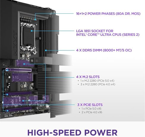 NZXT N9 Z890 - Intel Z890 LGA 1851 ATX Gaming Motherboard for Core Ultra (Series 2) - 20+1+1 ، DDR5 ، 5X M.2 ، PCIe 5.0 ، Wi -Fi 7 ، 5GBE ، Thunderbolt 4 - RGB ، Cover Full Metal ، White PCB White PCB in Kuwait