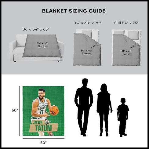 Northwest NBA Boston Celtics Jayson Tatum Silk Touch Sherpa Throw Blanket, Cozy for All Seasons, Lightweight for Couch, Sofa, Boys Girls Bedding, 50 x 60 inches in Saudi Arabia