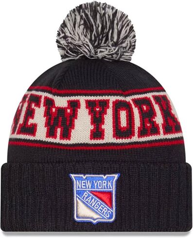 New Era NHL Unisex-Adult Primary Logo Retro Pom Cuffed Knit Fleece Lined Cold Weather Beanie Hat in Saudi Arabia
