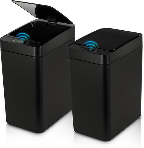 2packautomatic سلة المهملات يمكن أن تلمس مع غطاء - 3.5 جالون سلة حمامات الحمام القمامة can ， مثالية للمطبخ وغرفة النوم وغرفة المعيشة والمكتب (أسود + أبيض) in Saudi Arabia