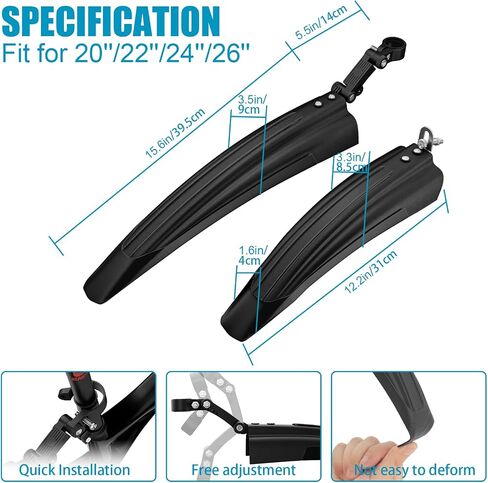 Bicycle Fender Set, Adjustable Fender Set, Front and Rear Fenders, Quick Release Attachment, Widened and Thickened for Mountain Bike, City Bike 20-26 Inch Wheel Protection Fenders (B:Grey) in Kuwait