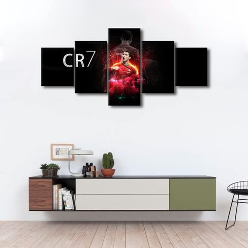 CR7 كريستيانو رونالدو الصور الرياضية نجم كرة القدم لوحات 5 لوحة قماش جدار الفن ملهمة الرياضة Artwok ديكور المنزل المعاصر لغرفة المعيشة جيكلي مؤطرة جاهزة لتعليق الملصقات 50x24 في in Saudi Arabia