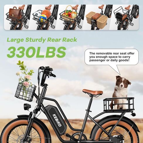 Electric Bike for Adults, 20"x 4" Fat Tire 35MPH Ebike, 1450W Peak Commute Bike with 48V 20AH Removable 960WH Battery, 80 Miles Max Range 7-Speed Dual Disc Brake 2 Seat Electric Bicycle in Kuwait