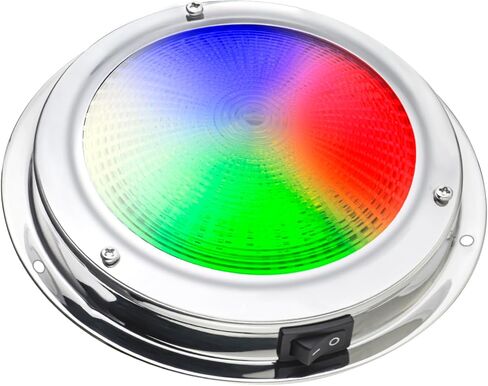 Dome Light with Manual Switch,4-Color Boat Ceiling, Cabin Light,Stainless Steel Surface Mount DC10-30V (RGBW(00541), 5-inch) in Kuwait