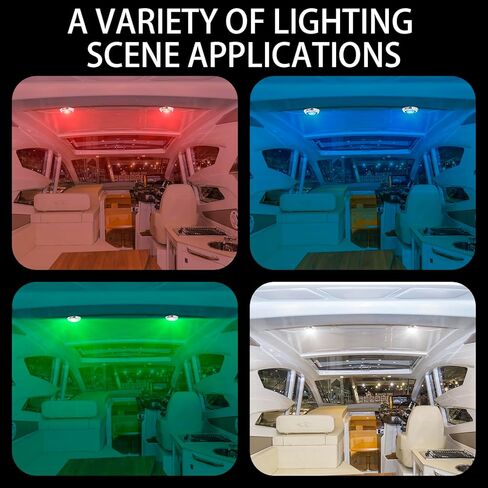 Dome Light with Manual Switch,4-Color Boat Ceiling, Cabin Light,Stainless Steel Surface Mount DC10-30V (RGBW(00541), 5-inch) in Kuwait