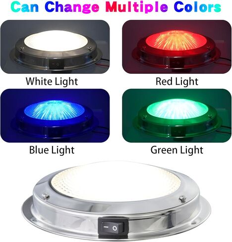 Dome Light with Manual Switch,4-Color Boat Ceiling, Cabin Light,Stainless Steel Surface Mount DC10-30V (RGBW(00541), 5-inch) in Kuwait