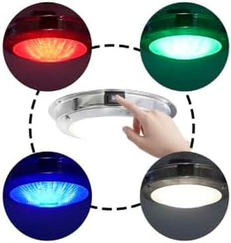 Dome Light with Manual Switch,4-Color Boat Ceiling, Cabin Light,Stainless Steel Surface Mount DC10-30V (RGBW(00541), 5-inch) in Kuwait