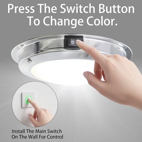 Dome Light with Manual Switch,4-Color Boat Ceiling, Cabin Light,Stainless Steel Surface Mount DC10-30V (RGBW(00541), 5-inch) in Kuwait