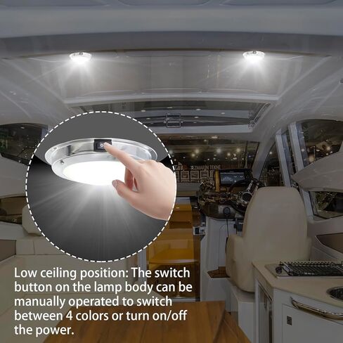 Dome Light with Manual Switch,4-Color Boat Ceiling, Cabin Light,Stainless Steel Surface Mount DC10-30V (RGBW(00541), 5-inch) in Kuwait