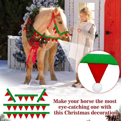Abbylike Christmas Horse Felt Halter and Rein Covers Sets: 2 Pcs Halter and Rein Covers 1pcs Nose Pad 2 Pcs Cheek Pads Santa Horse Bridles and Reins Cover for Holiday Christmas in Saudi Arabia