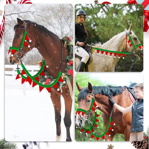 Abbylike Christmas Horse Felt Halter and Rein Covers Sets: 2 Pcs Halter and Rein Covers 1pcs Nose Pad 2 Pcs Cheek Pads Santa Horse Bridles and Reins Cover for Holiday Christmas in Saudi Arabia