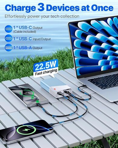 Portable Charger Power Bank 20000mAh - 22.5W PD شحن سريع للغاية مع كابل قابل للفصل ، USB -C In & Out Travel Prouttible Packte متوافق مع iPhone 16/15/14/13 iPad MacBook Samsung Moto ECT in Kuwait