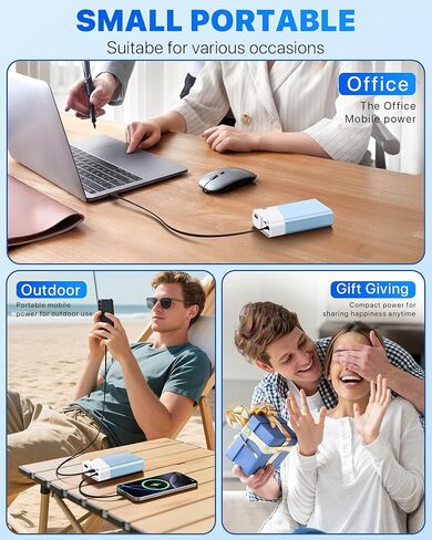 Portable Charger Power Bank 20000mAh - 22.5W PD شحن سريع للغاية مع كابل قابل للفصل ، USB -C In & Out Travel Prouttible Packte متوافق مع iPhone 16/15/14/13 iPad MacBook Samsung Moto ECT in Kuwait