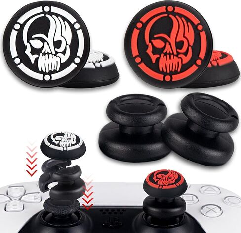 NO Falling Off Thumbstick Extender x 2 & Thumb Grip x 4 for PS5 & PS4 Controller (Black Red + Blue Ring) in Saudi Arabia