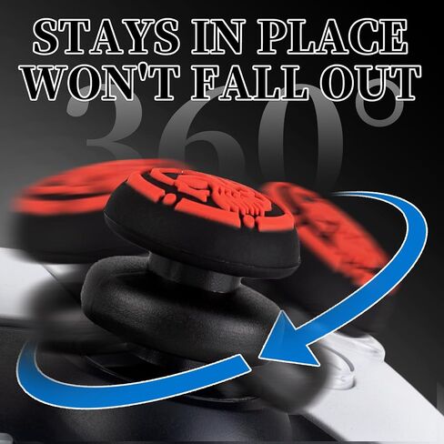 NO Falling Off Thumbstick Extender x 2 & Thumb Grip x 4 for PS5 & PS4 Controller (Black Red + Blue Ring) in Saudi Arabia