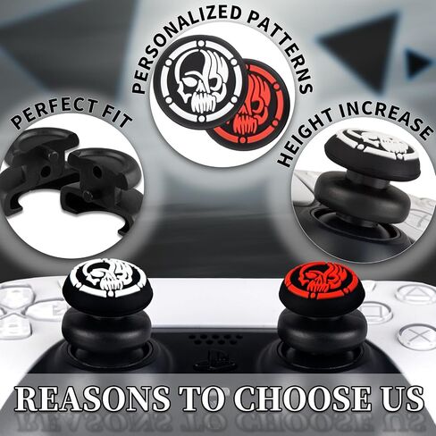 NO Falling Off Thumbstick Extender x 2 & Thumb Grip x 4 for PS5 & PS4 Controller (Black Red + Blue Ring) in Saudi Arabia