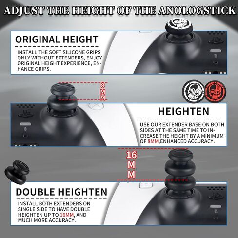 NO Falling Off Thumbstick Extender x 2 & Thumb Grip x 4 for PS5 & PS4 Controller (Black Red + Blue Ring) in Saudi Arabia
