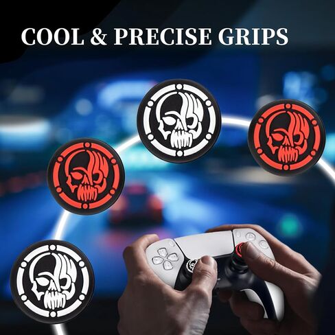 NO Falling Off Thumbstick Extender x 2 & Thumb Grip x 4 for PS5 & PS4 Controller (Black Red + Blue Ring) in Saudi Arabia