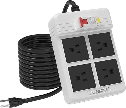 GFCI Power Strips with 3M Heavy Duty Extension Cord, 4 Gang Sockets 15A Fused SAFEMORE Power Strip 1875J with 30mA RCBO Leakage Protection, for Workshop Garage RV Indoor (Black) in Saudi Arabia