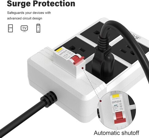 GFCI Power Strips with 3M Heavy Duty Extension Cord, 4 Gang Sockets 15A Fused SAFEMORE Power Strip 1875J with 30mA RCBO Leakage Protection, for Workshop Garage RV Indoor (Black) in Saudi Arabia
