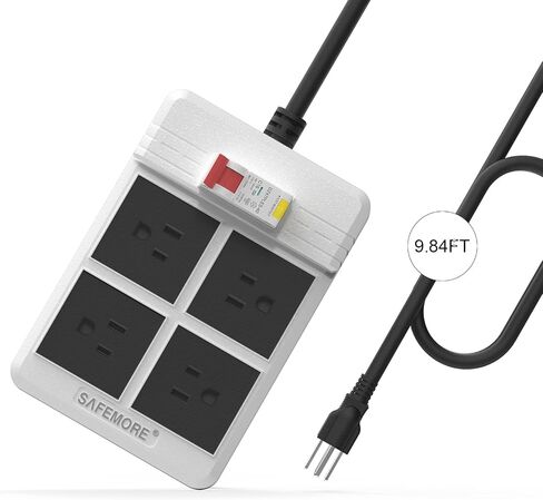 GFCI Power Strips with 3M Heavy Duty Extension Cord, 4 Gang Sockets 15A Fused SAFEMORE Power Strip 1875J with 30mA RCBO Leakage Protection, for Workshop Garage RV Indoor (Black) in Saudi Arabia