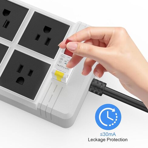 GFCI Power Strips with 3M Heavy Duty Extension Cord, 4 Gang Sockets 15A Fused SAFEMORE Power Strip 1875J with 30mA RCBO Leakage Protection, for Workshop Garage RV Indoor (Black) in Saudi Arabia