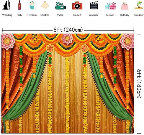 Indian Pooja Photography Backdrop Indian Religious Traditional Festival Marigold Yellow Curtain Background for Diwali Puja Ganpati Pooja Mehndi Wedding Party Decoration 7X5FT in Saudi Arabia