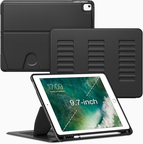 VIKESI Case for iPad 6th / 5th Generation (2018/2017 Released) 9.7-inch and for iPad Air 2/1,Multiple Angles Magnetic Stand Cover,Shockproof Soft Back,Pencil Holder,and Auto Sleep/Wake,Black in Saudi Arabia