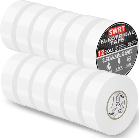 SWRT 12 Pack UL/CSA مدرج شريط كهربائي عالي مؤقت 7 مل -600 فولت ، 0.75 في × 66 قدم متثقيف اللهب الكهربائي ، لاصق قوي ، للإصلاحات الكهربائية المنزلية المنزلية التثبيتات الاحترافية in Saudi Arabia