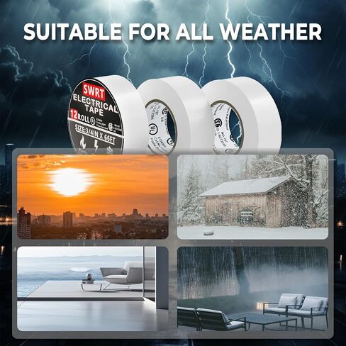 SWRT 12 Pack UL/CSA مدرج شريط كهربائي عالي مؤقت 7 مل -600 فولت ، 0.75 في × 66 قدم متثقيف اللهب الكهربائي ، لاصق قوي ، للإصلاحات الكهربائية المنزلية المنزلية التثبيتات الاحترافية in Saudi Arabia