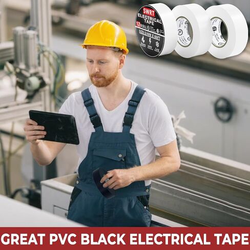 SWRT 12 Pack UL/CSA مدرج شريط كهربائي عالي مؤقت 7 مل -600 فولت ، 0.75 في × 66 قدم متثقيف اللهب الكهربائي ، لاصق قوي ، للإصلاحات الكهربائية المنزلية المنزلية التثبيتات الاحترافية in Saudi Arabia