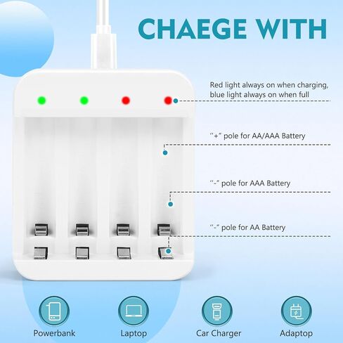 16 Pack 1.5V Rechargeable Lithium Batteries AA for Blink Camera, Long-Lasting Double A Size Battery 2800mWh with 2H Fast Charger (Independent Slot) in Saudi Arabia