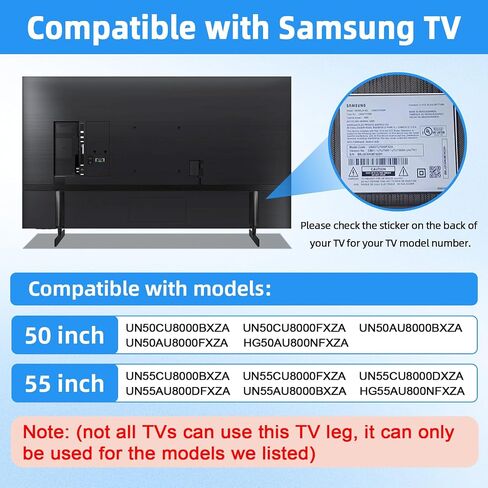 For Samsung TV Legs Replacement - TV Stand Legs,samsung tv feet for 50’’ 55’’ 58’’TV UN50TU7000FXZA UN50TU700DFXZA UN55TU7000FXZA UN55TU700DFXZA UN58TU7000FXZA UN58TU700DFXZA Only for Models We Listed in Saudi Arabia