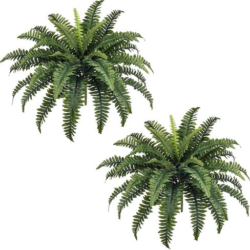 Fake Ferns, 35IN Large Fake Bush Plants, 2 Articial Boston Ferns with 39 Fronds for Outdoor Hanging Planter Garden Porch Entrance Home Decor in Saudi Arabia