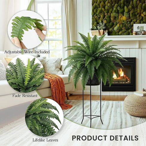 Fake Ferns, 35IN Large Fake Bush Plants, 2 Articial Boston Ferns with 39 Fronds for Outdoor Hanging Planter Garden Porch Entrance Home Decor in Saudi Arabia
