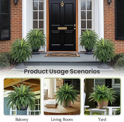 Fake Ferns, 35IN Large Fake Bush Plants, 2 Articial Boston Ferns with 39 Fronds for Outdoor Hanging Planter Garden Porch Entrance Home Decor in Saudi Arabia