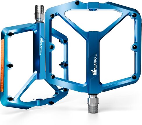 دواسات دراجة مسطحة مع عاكسات ألومنيوم CNC مقاس 9/16 بوصة - دواسات MTB مع منصة عريضة للغاية ودبابيس مضادة للانزلاق قابلة للإزالة - دواسات خفيفة الوزن للدراجات الجبلية ودراجات الطريق 355 جم in Kuwait
