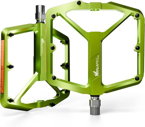 دواسات دراجة مسطحة مع عاكسات ألومنيوم CNC مقاس 9/16 بوصة - دواسات MTB مع منصة عريضة للغاية ودبابيس مضادة للانزلاق قابلة للإزالة - دواسات خفيفة الوزن للدراجات الجبلية ودراجات الطريق 355 جم in Kuwait